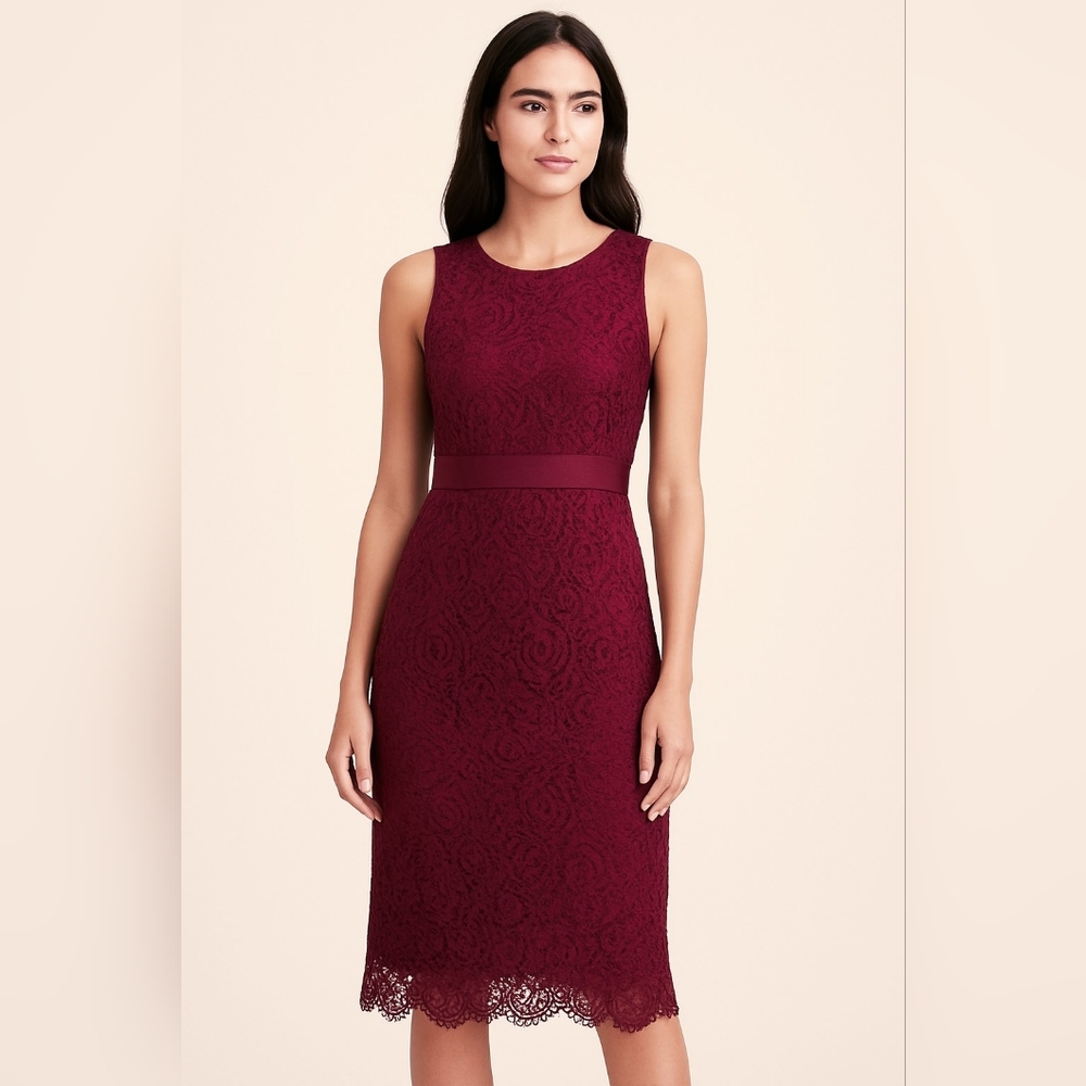 Banana Republic Burgundy Lace Sheath Dress Empire Waist Size 6 Retail $178